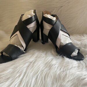 Franco Sarto Habra Black Leather Heeled Sandals Size 10